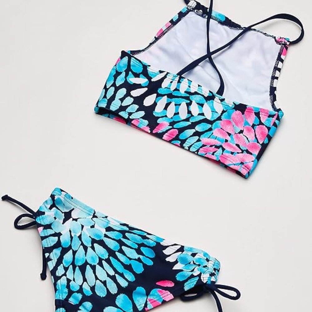 Kanu Surf Girl's Big Beach Sport Halter Tankini 2-Piece Swimsuit Daisy Navy 14